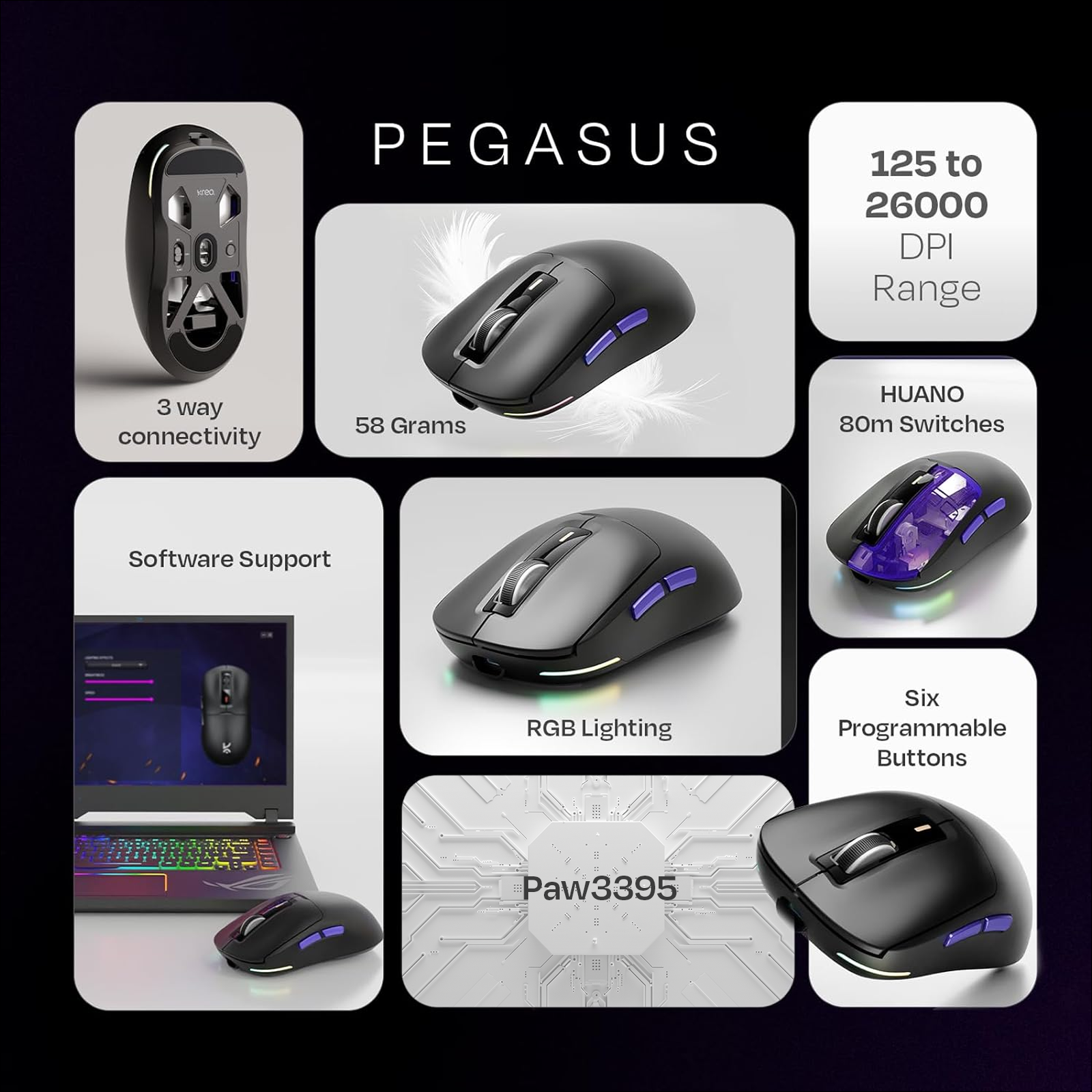 Pegasus 58g Ultra-Light Wireless Gaming Mouse Kreo