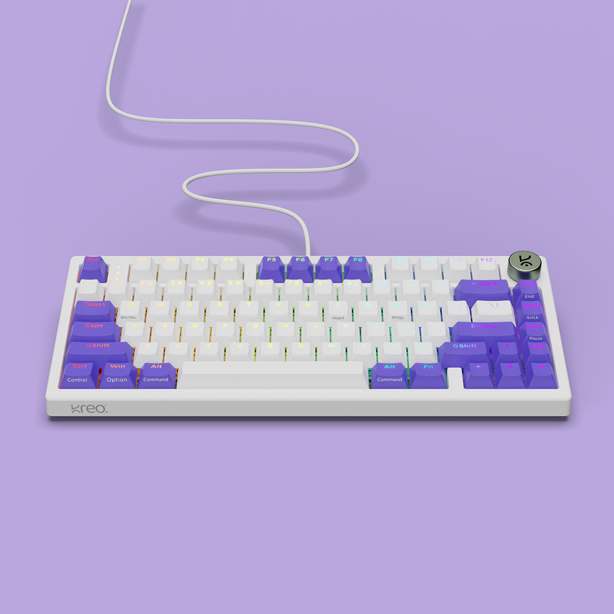 Hive75 V2 White Purple Wired Mechanical Gaming Keyboard