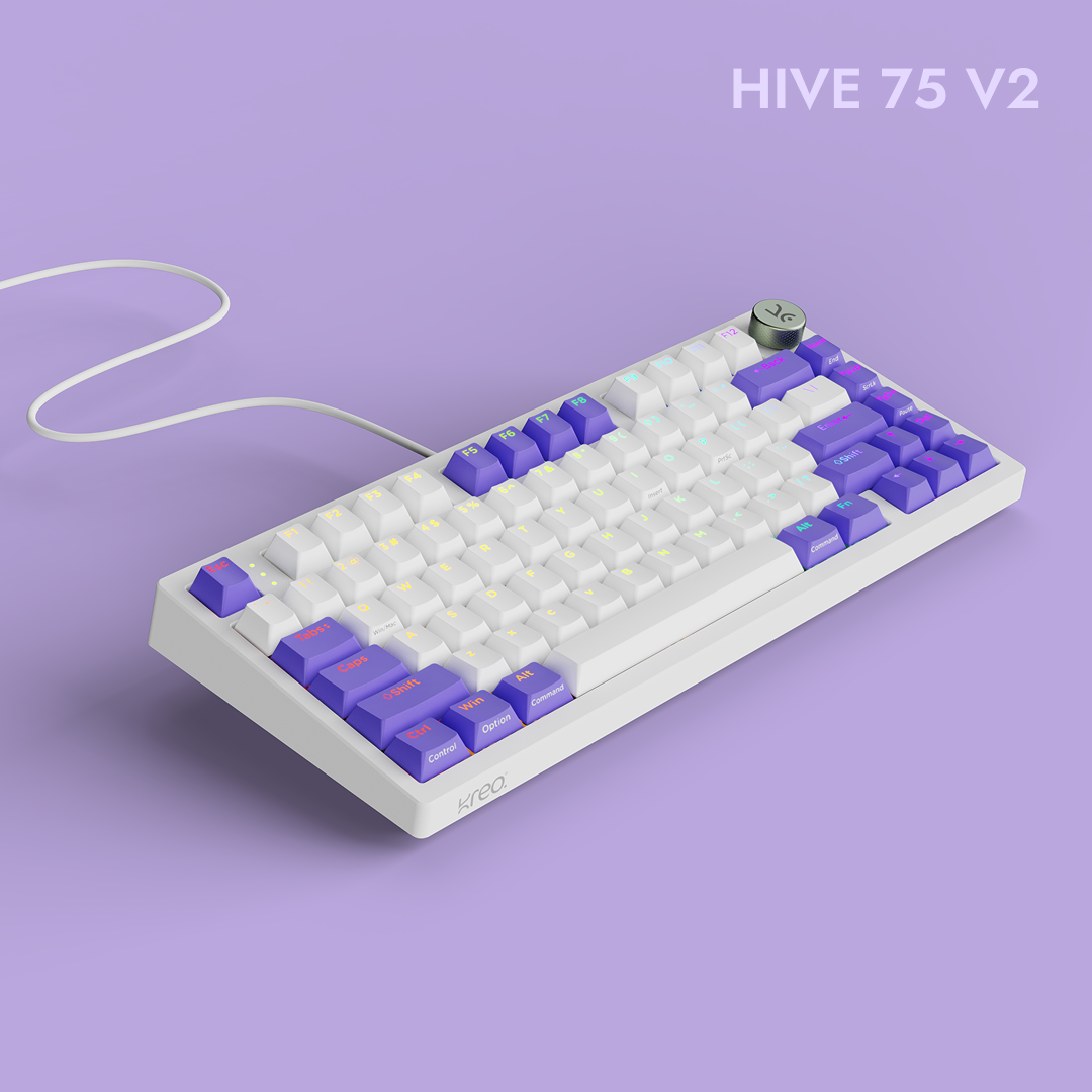 Hive75 V2 White Purple Wired Mechanical Gaming Keyboard - Image 1