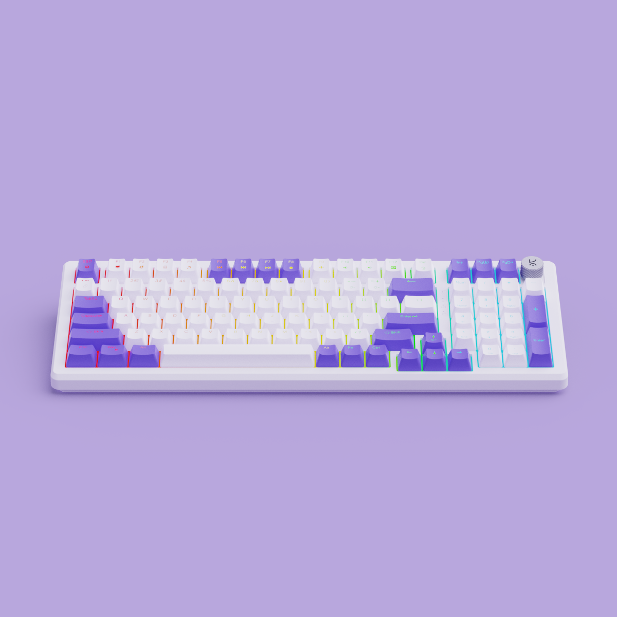 Hive98 Full-Size White - Purple Wired Gaming Keyboard Kreo