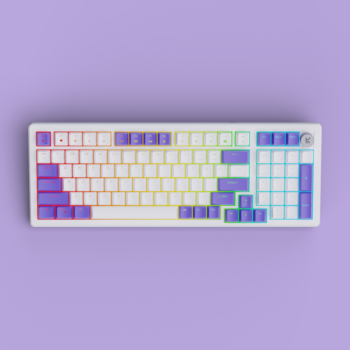 Hive98 Full-Size White - Purple Wired Gaming Keyboard Kreo