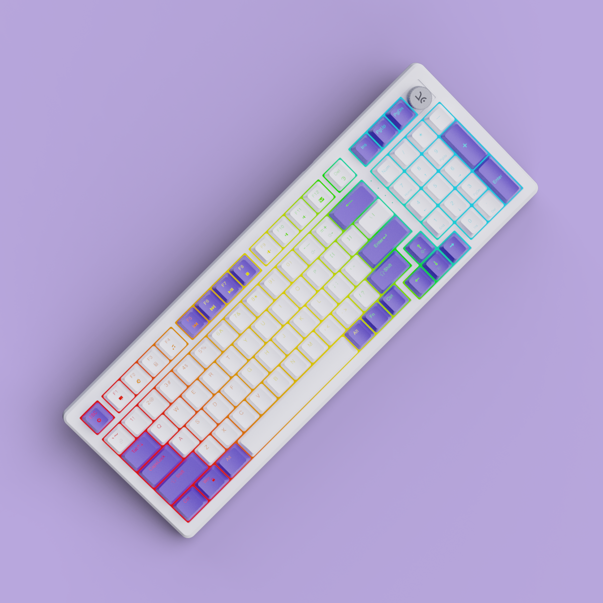 Hive98 Full-Size White - Purple Wired Gaming Keyboard Kreo