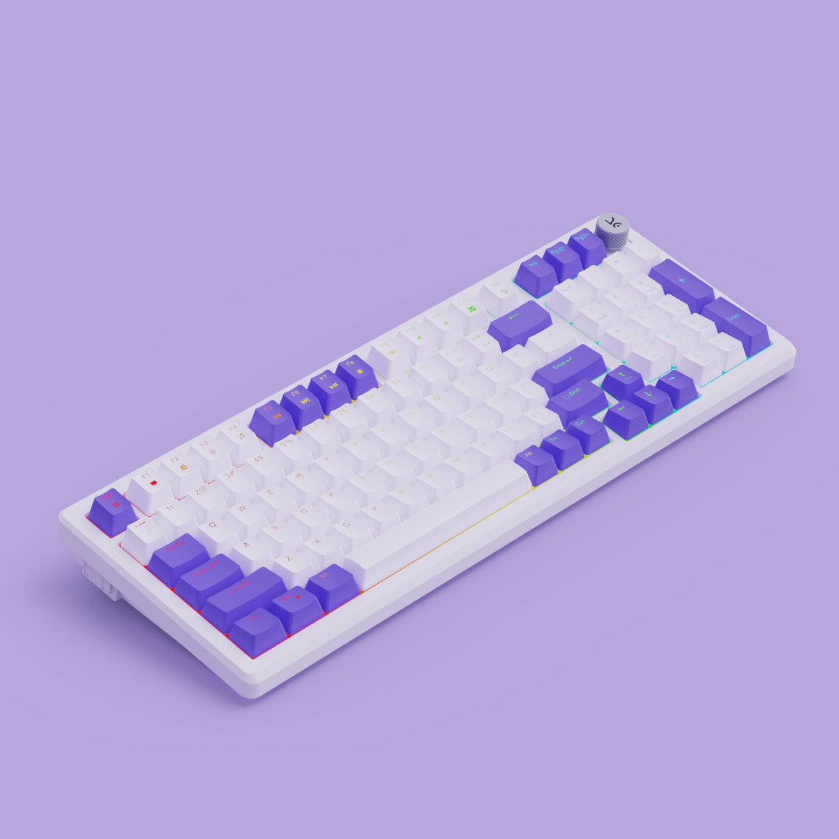 Hive98 Full-Size White Purple Wired Gaming Keyboard Red