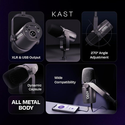 Kast Black Dynamic Mic + Rod Pro Boom Arm Combo Kreo