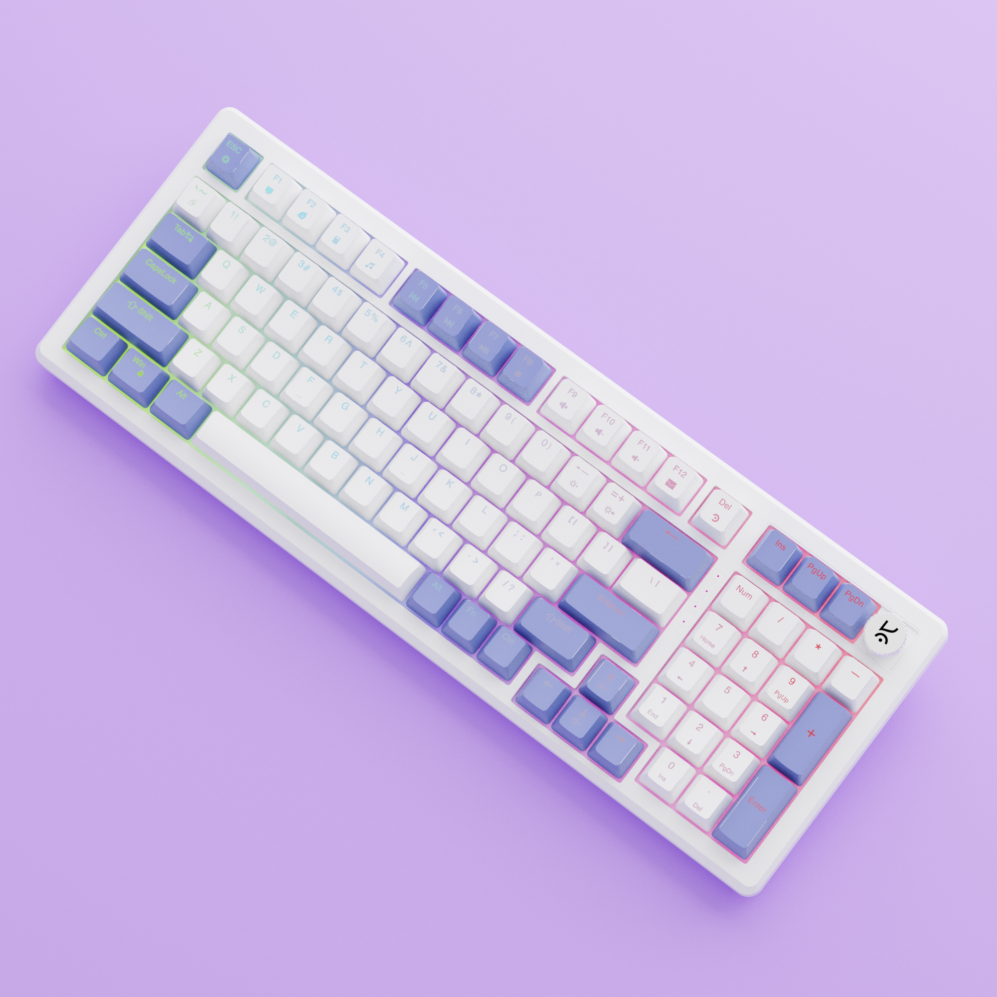 Hive Full-Size White - Purple Wired Gaming Keyboard Kreo