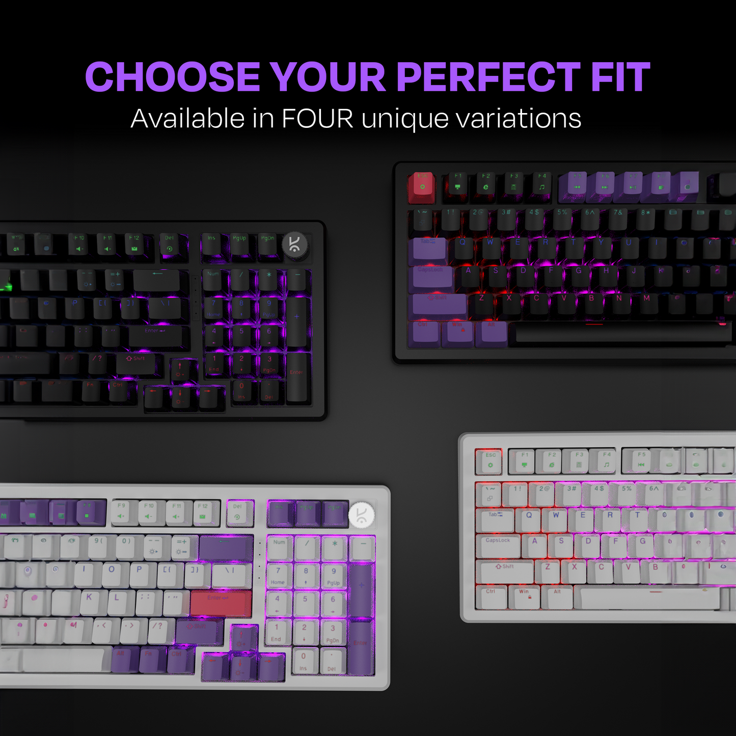 Hive Full-Size White - Purple Wired Gaming Keyboard Kreo