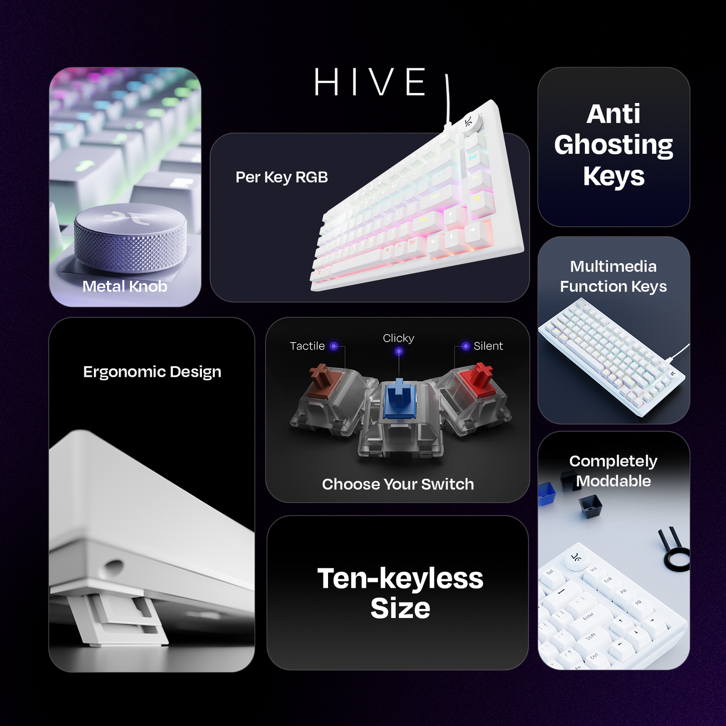 Hive All White RGB Wired Gaming Keyboard Kreo