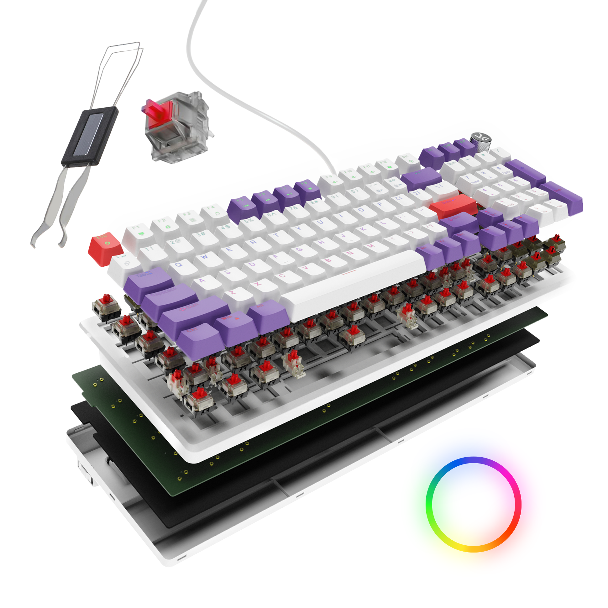 Hive Full-Size White - Purple Wired Gaming Keyboard Kreo