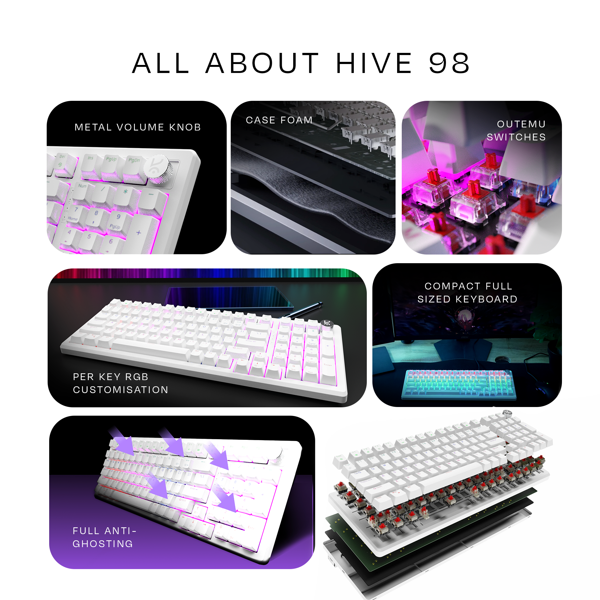 Hive Full-Size All White Wired Gaming Keyboard Kreo