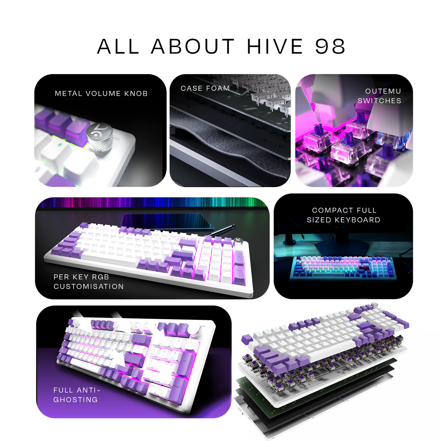 Hive Full-Size White - Purple Wired Gaming Keyboard