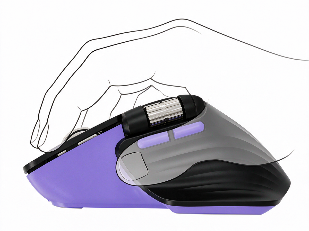 Fingertip grip on the Kreo Axis ergonomic mouse