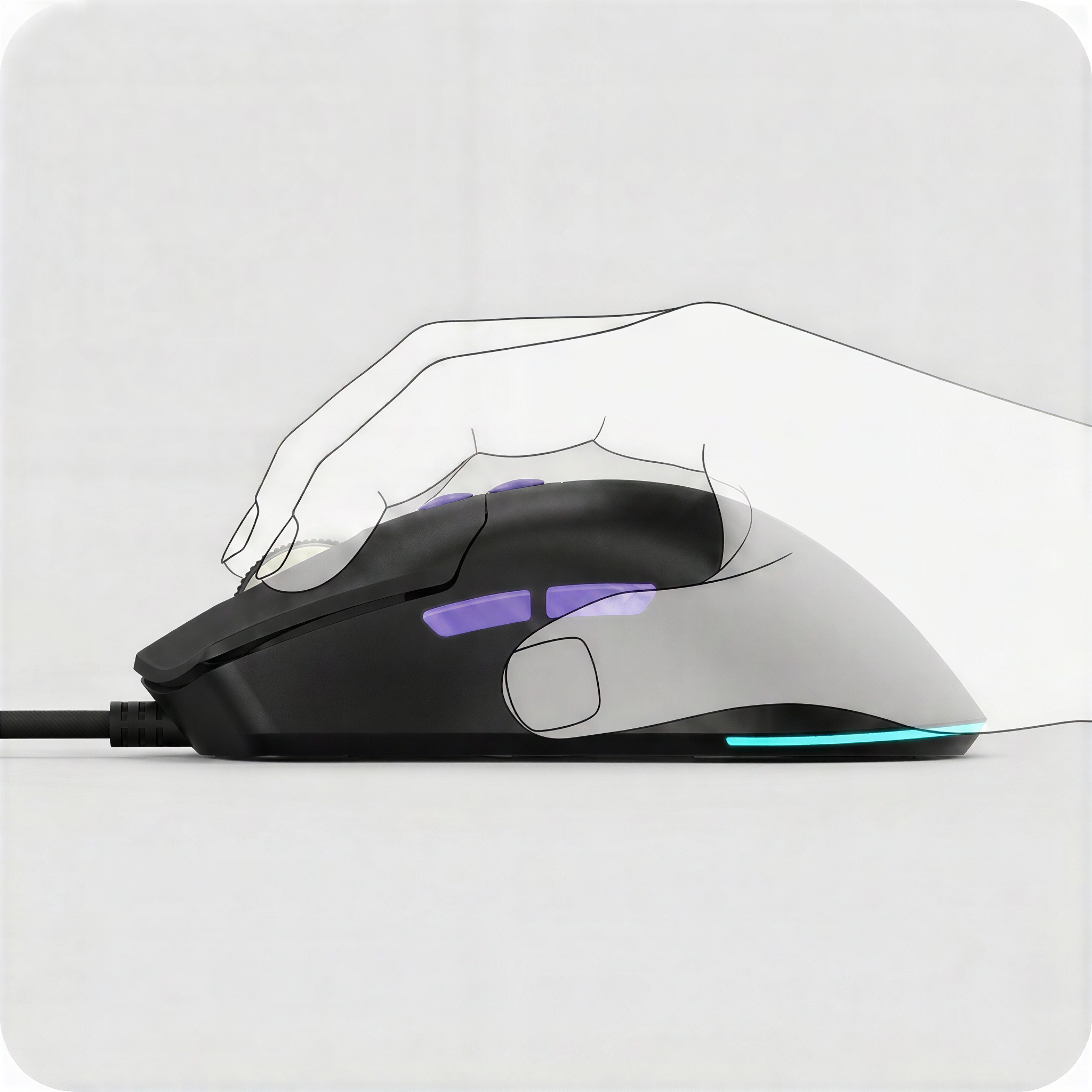Hand holding Harpy Pro in a fingertip grip