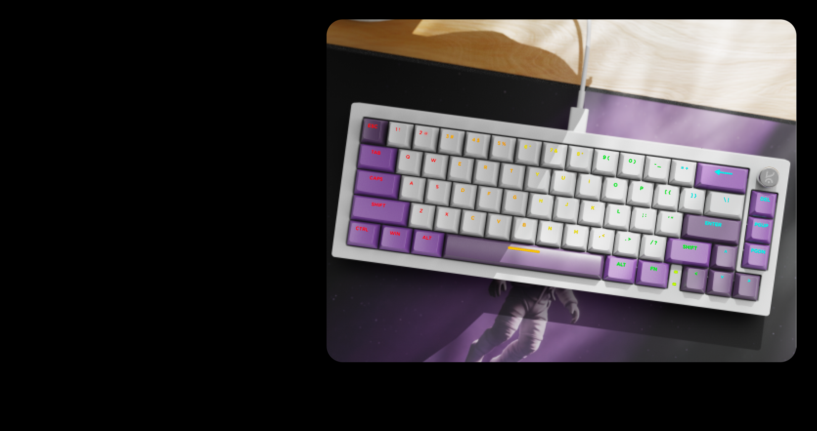 Swarm 65 compact 65% layout keyboard on a desk mat