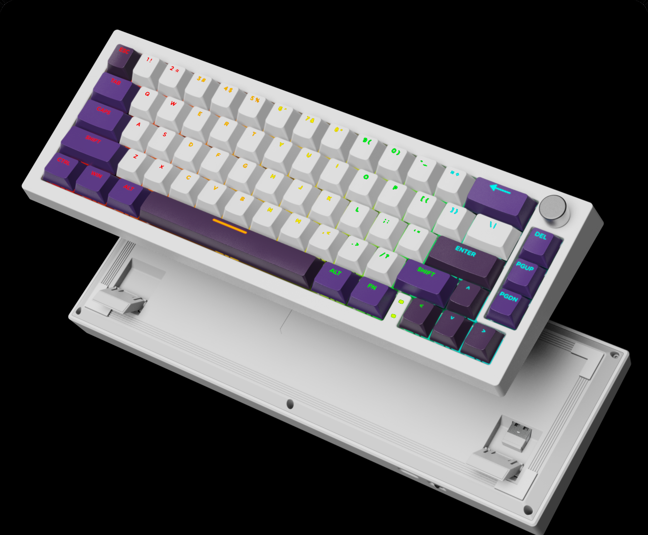 Swarm 65 keyboard with customizable per-key RGB lighting glowing