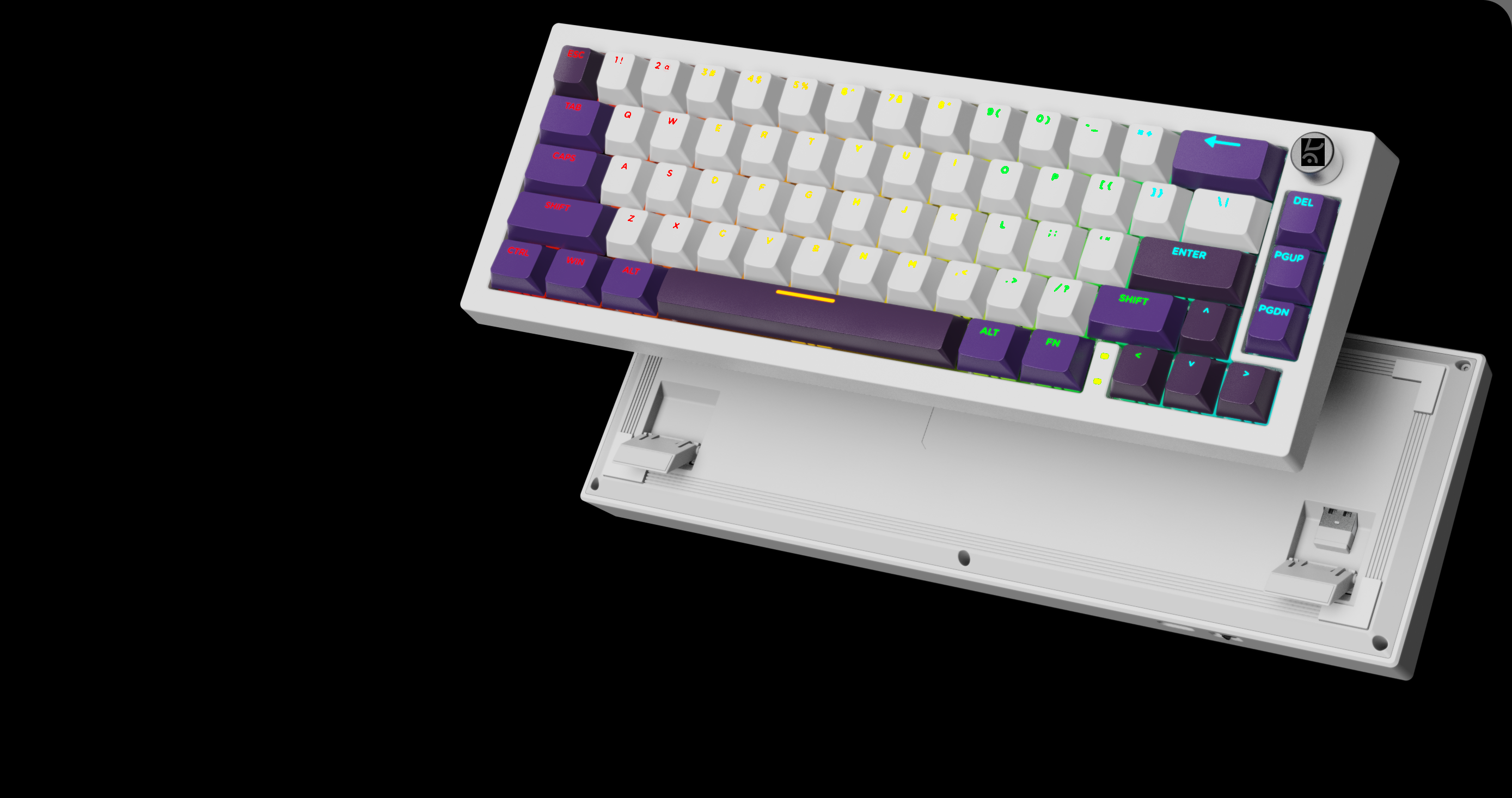 Swarm 65 keyboard with customizable per-key RGB lighting glowing