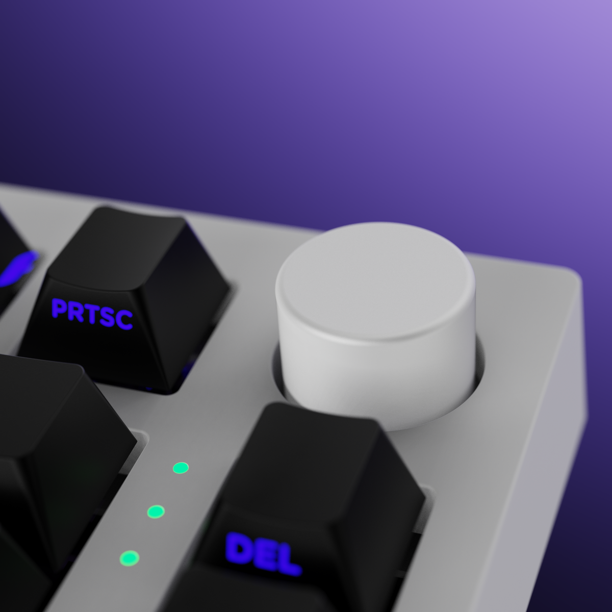 Precision-machined metal volume knob on a Kreo Swarm 75 Phantom White keyboard