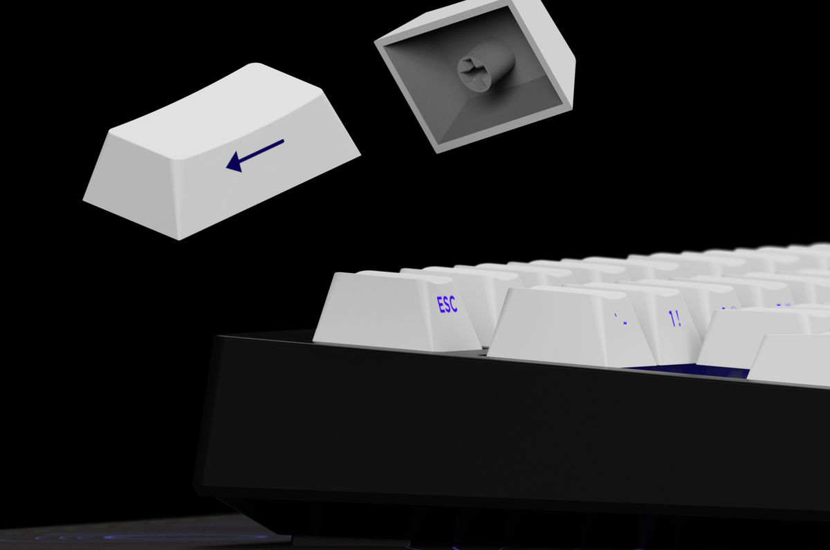 Durable Lucidus keycaps from a Kreo Swarm 75 Phantom White keyboard