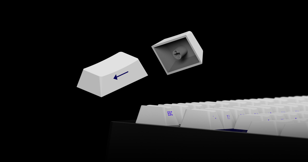 Durable Lucidus keycaps from a Kreo Swarm 75 Phantom White keyboard