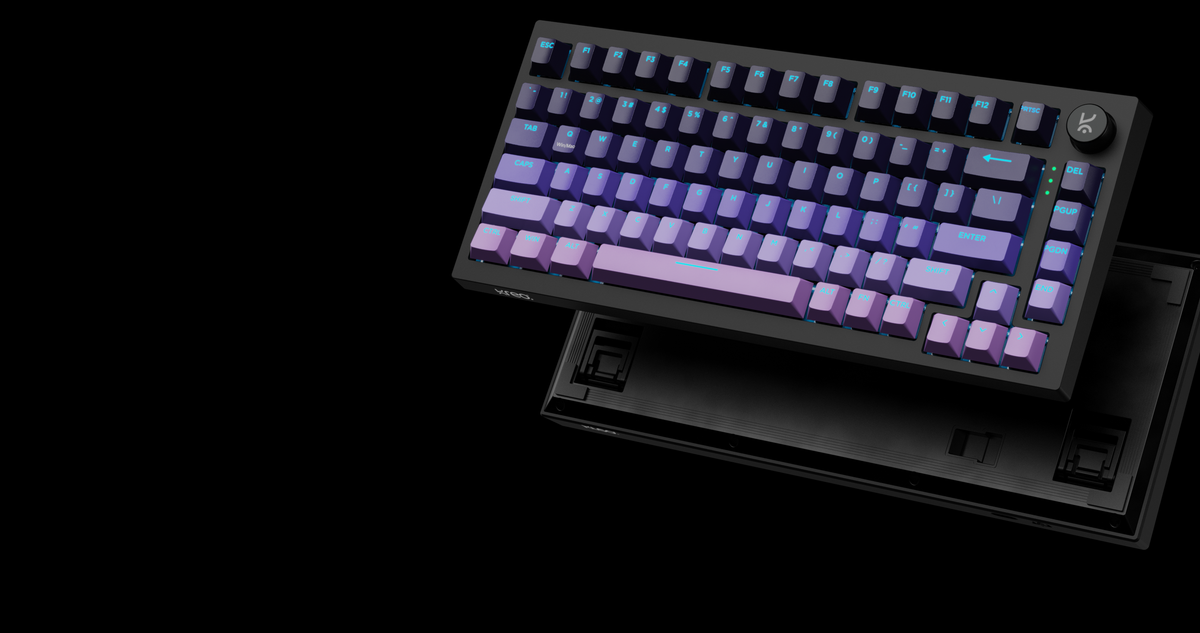 Swarm 75 Gradient with per-key RGB lit, lifted above its case