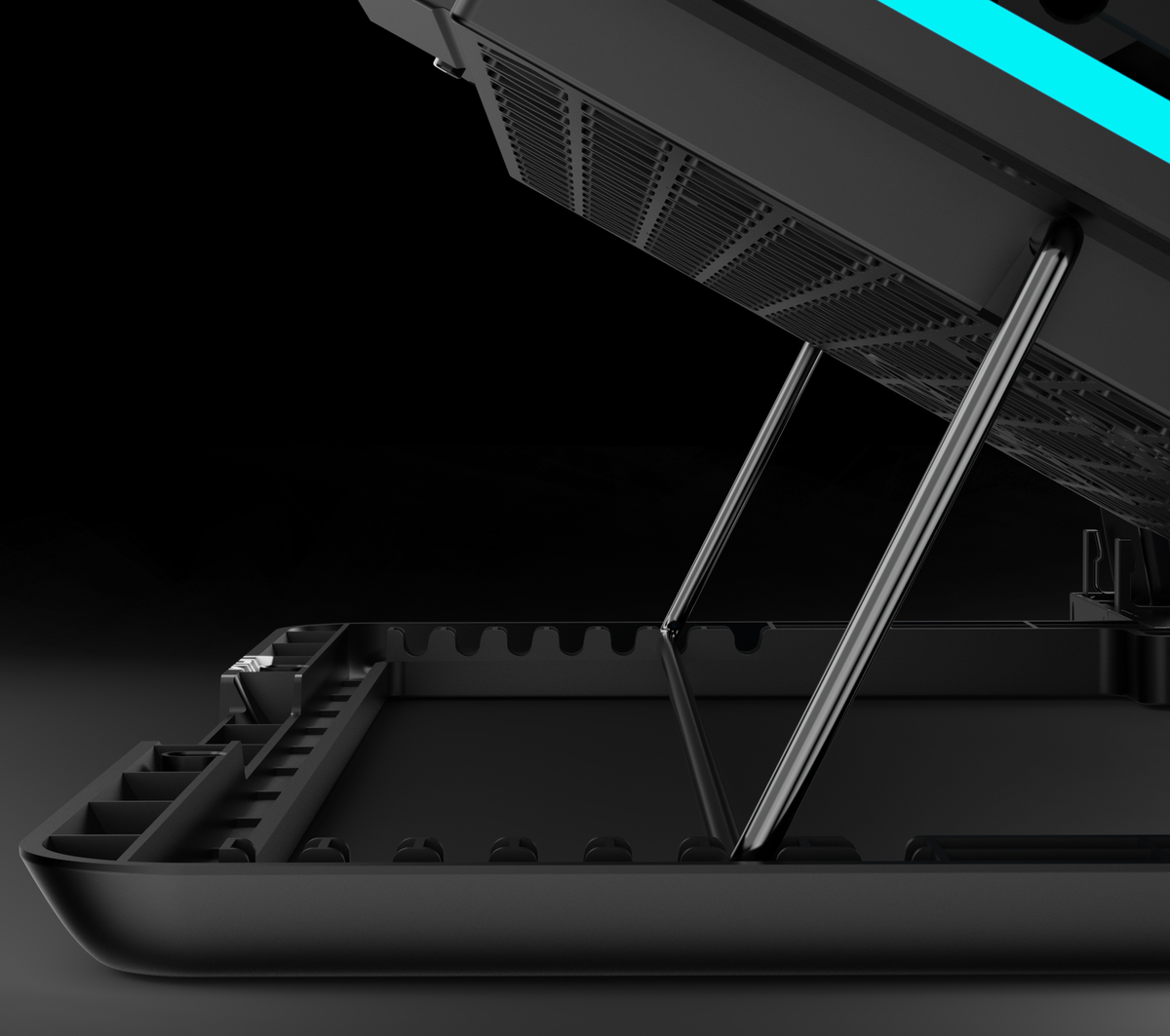 Taiga cooler stand raised, showing its adjustable legs